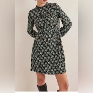 NWT Boden Easy Yoke Mini Jersey Dress Black Petal Blossom Long Sleeve |  Size 6
